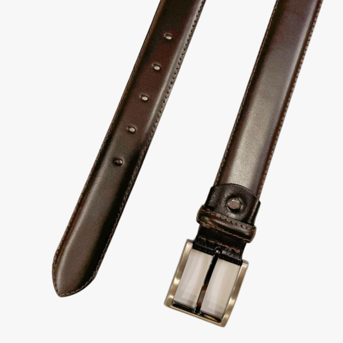 Synthetic Leather Belt - DARK BROWN -
